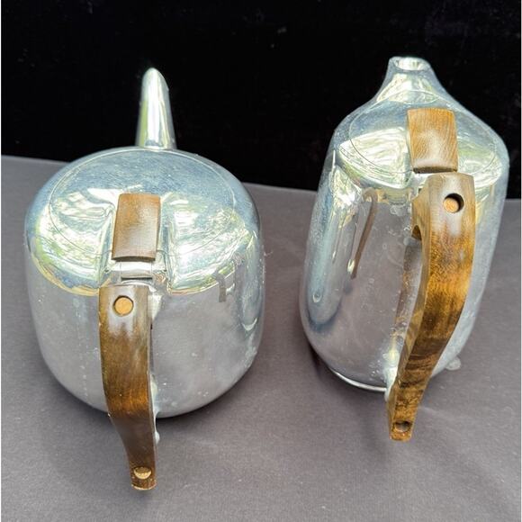Vtg Picquot Ware Tea & Coffee Pots Wood Handle Mid Century Modern MCM England - Picture 4 of 12